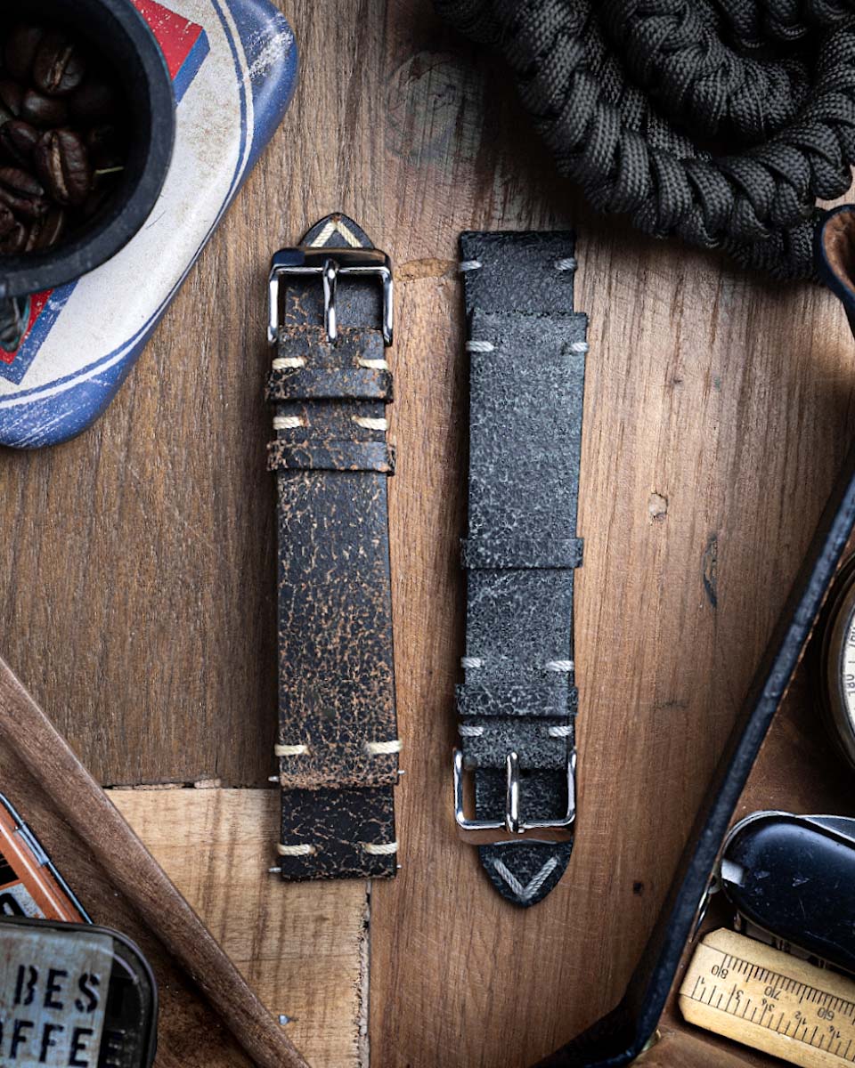 Black Vintage Cracked Leather Strap