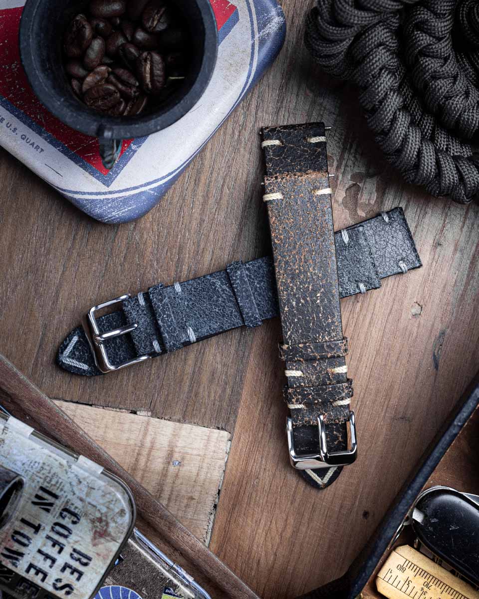 Black Vintage Cracked Leather Strap