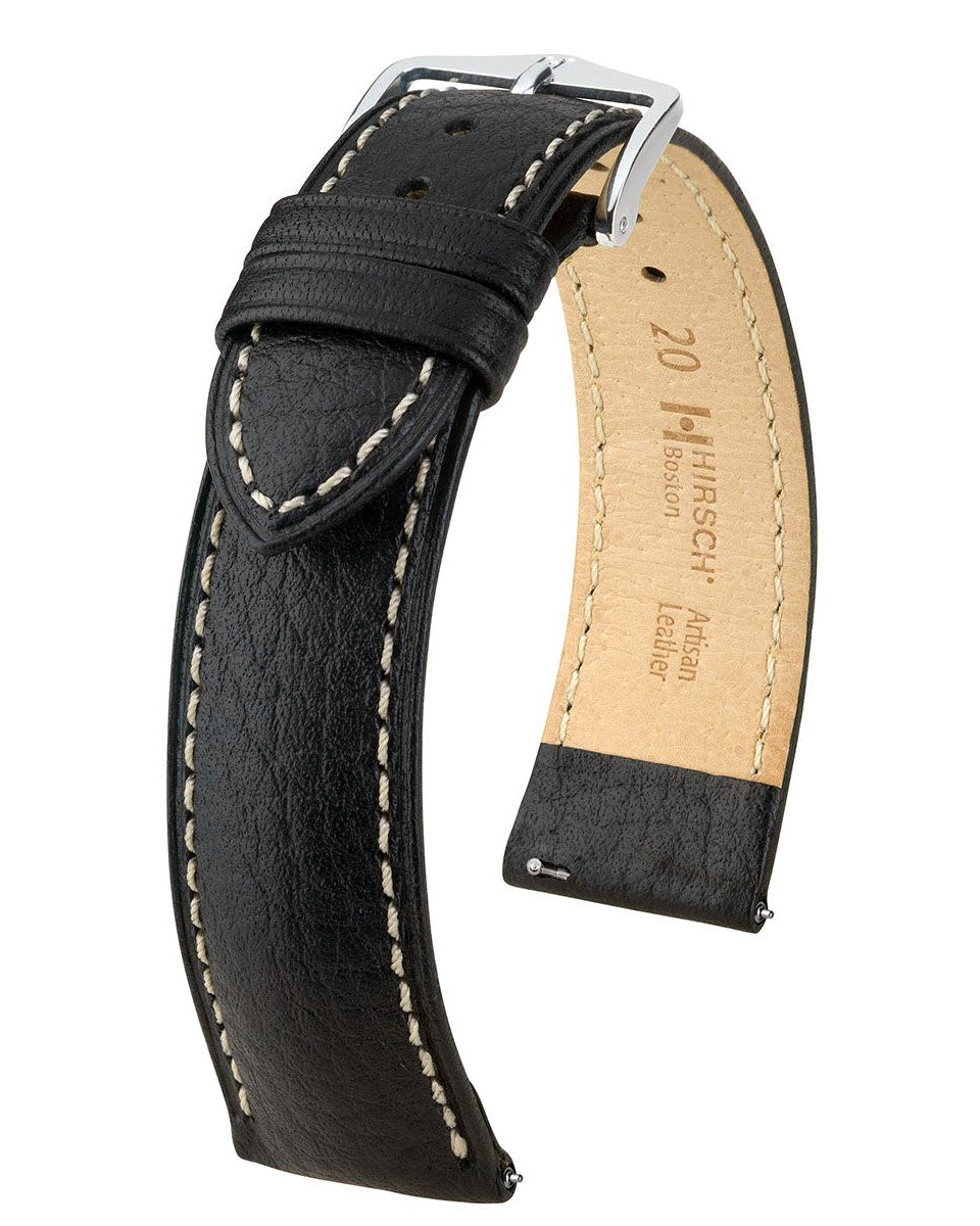 Hirsch BOSTON Black Buffalo Grain Calf Leather Watch Strap