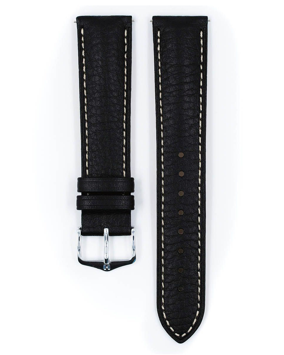 Hirsch BOSTON Black Buffalo Grain Calf Leather Watch Strap