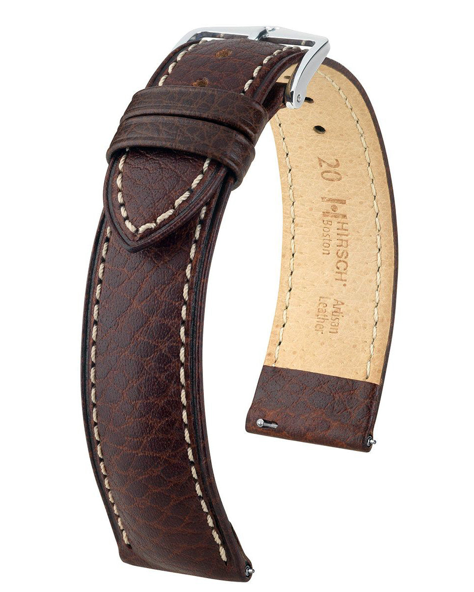 Hirsch BOSTON Reddish Brown Buffalo Grain Calf Leather Watch Strap