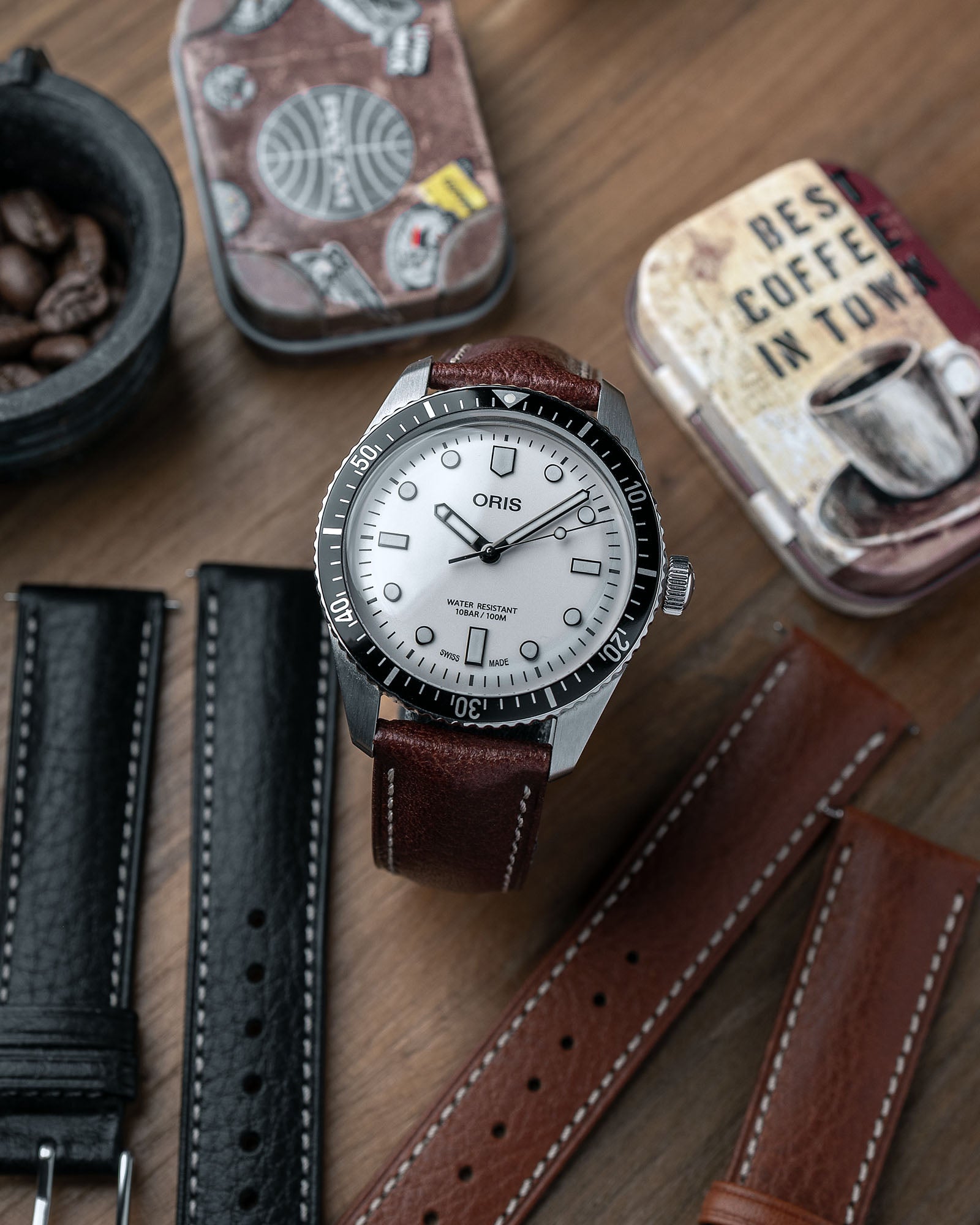 Hirsch BOSTON Reddish Brown Buffalo Grain Calf Leather Watch Strap
