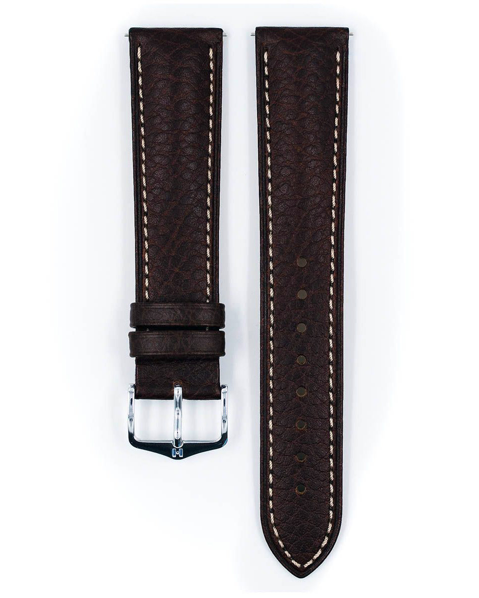 Hirsch BOSTON Reddish Brown Buffalo Grain Calf Leather Watch Strap