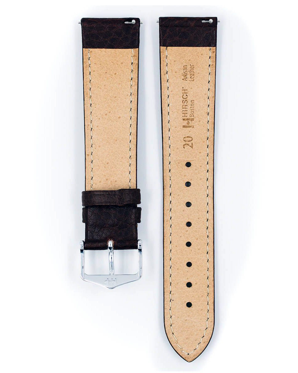 Hirsch BOSTON Reddish Brown Buffalo Grain Calf Leather Watch Strap