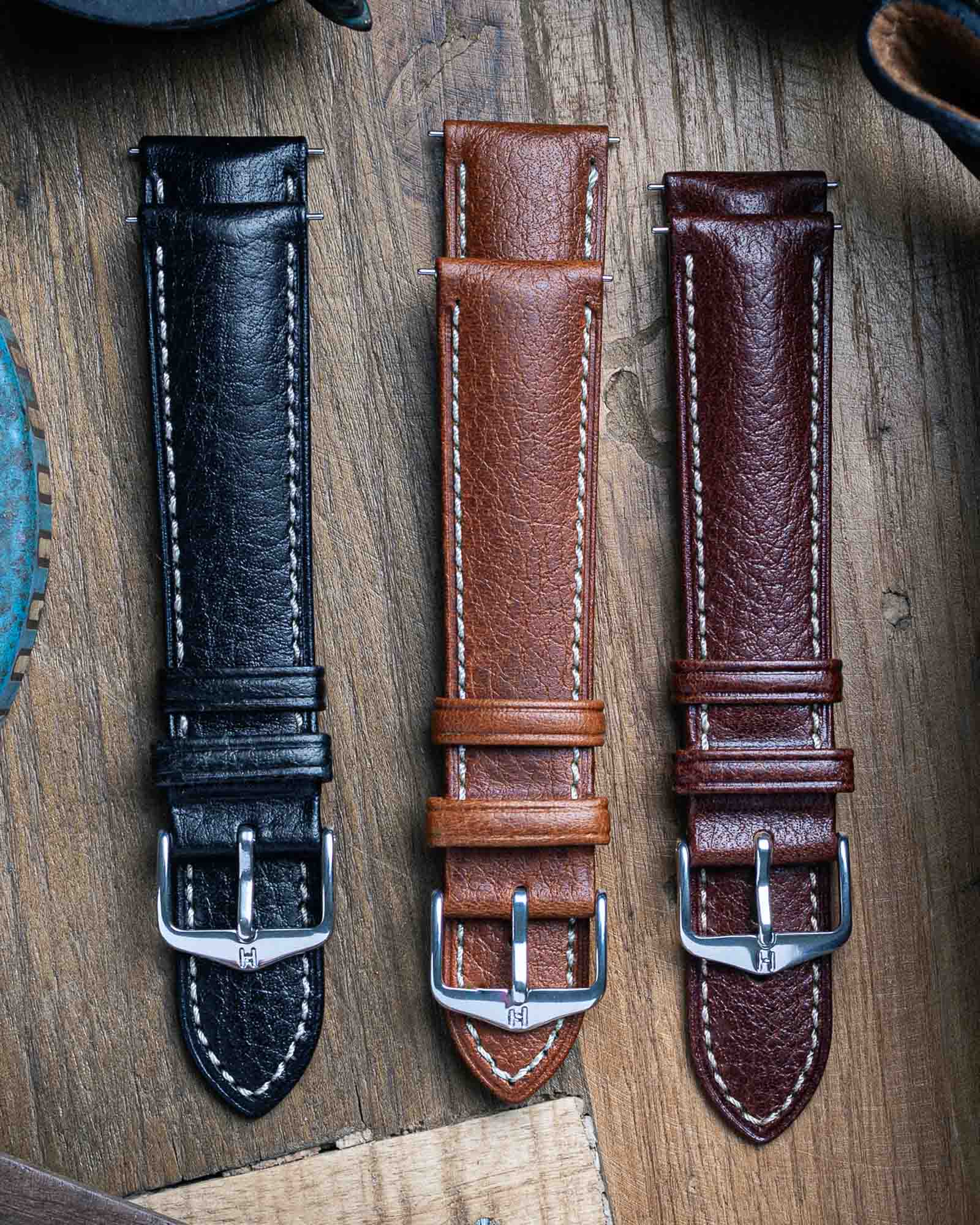 Hirsch BOSTON Black Buffalo Grain Calf Leather Watch Strap