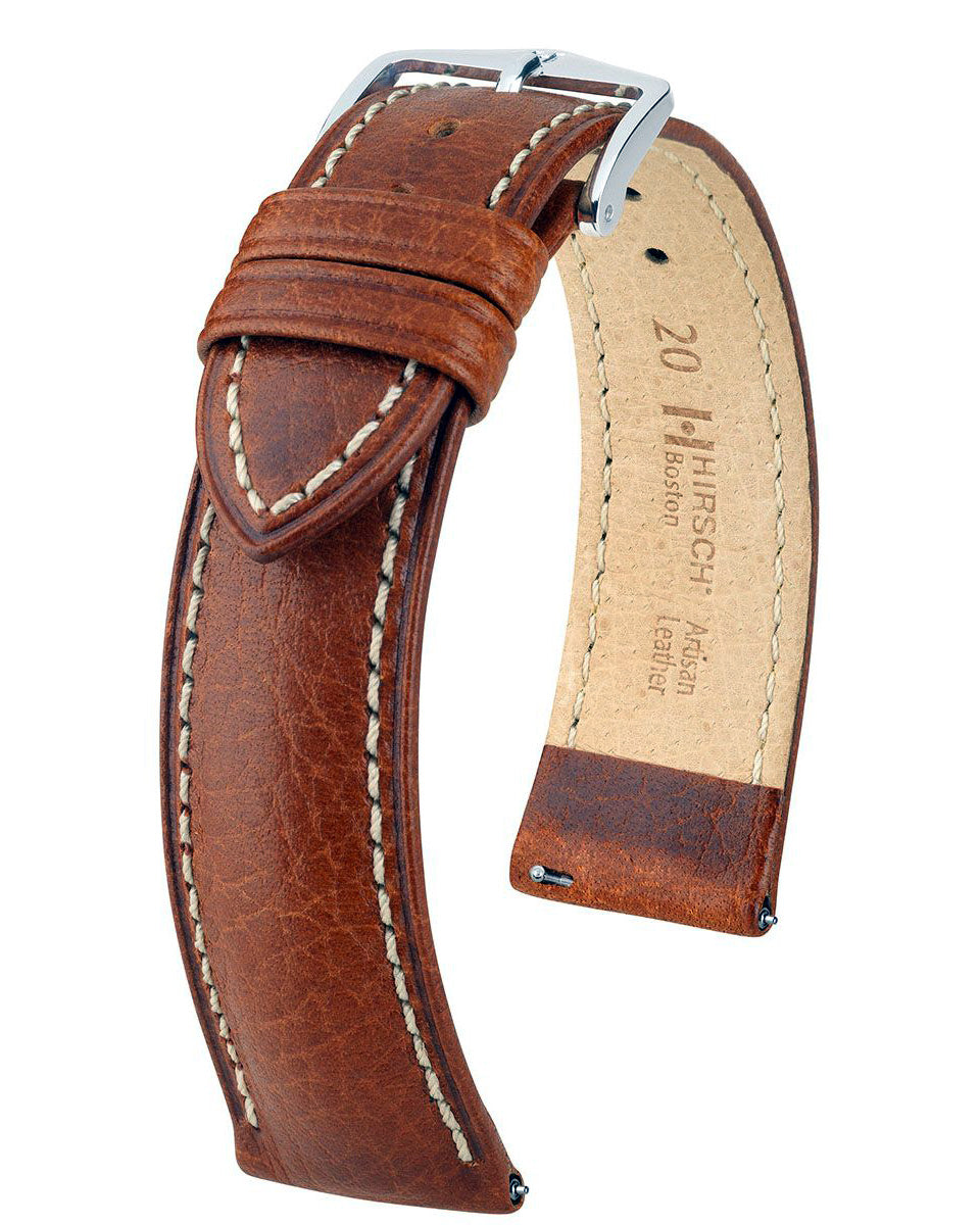 Hirsch BOSTON Golden Brown Buffalo Grain Calf Leather Watch Strap