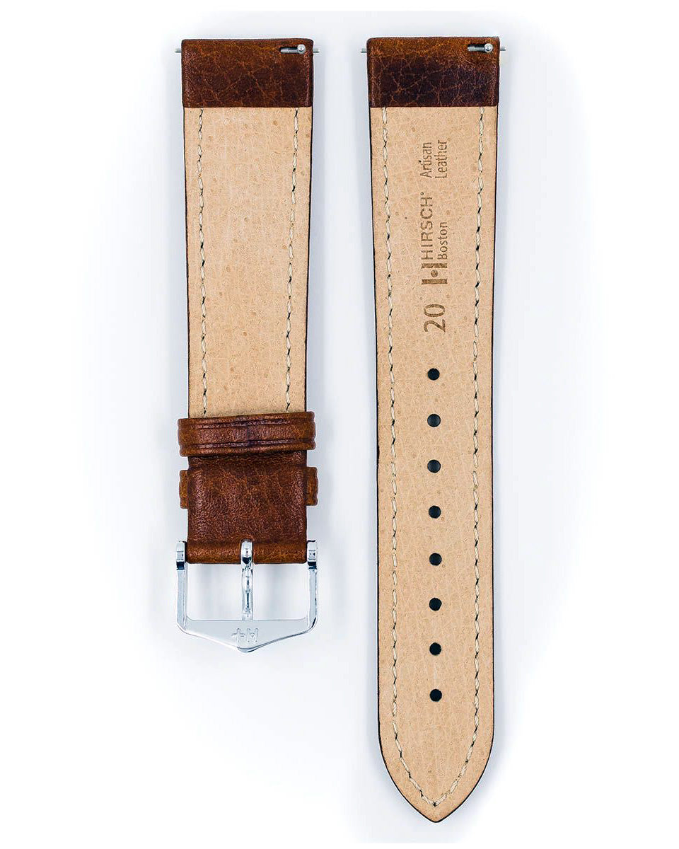 Hirsch BOSTON Golden Brown Buffalo Grain Calf Leather Watch Strap