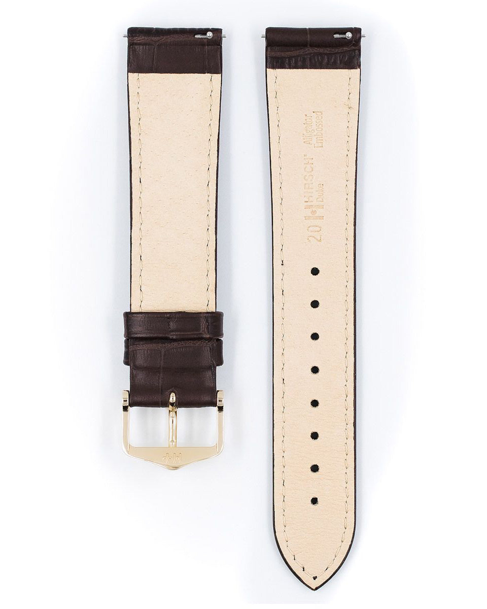 Hirsch DUKE Brown Alligator-Grain Leather Watch Strap