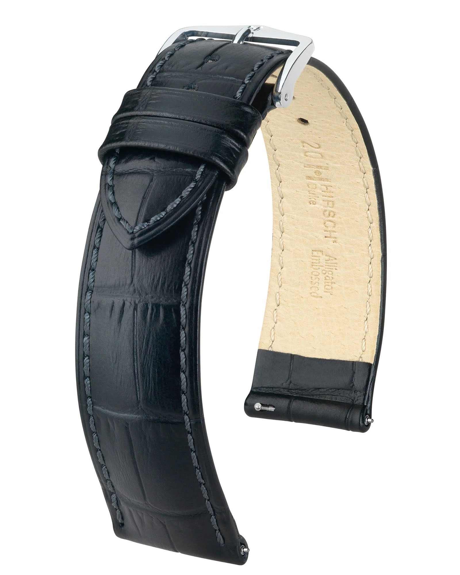 Hirsch DUKE Black Alligator-Grain Leather Watch Strap