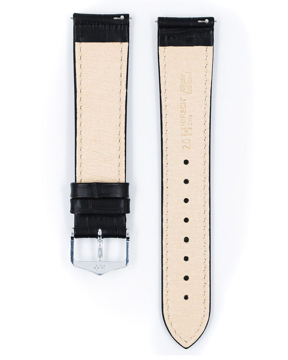 Hirsch DUKE Black Alligator-Grain Leather Watch Strap