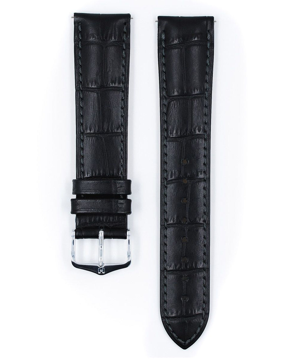 Hirsch DUKE Black Alligator-Grain Leather Watch Strap