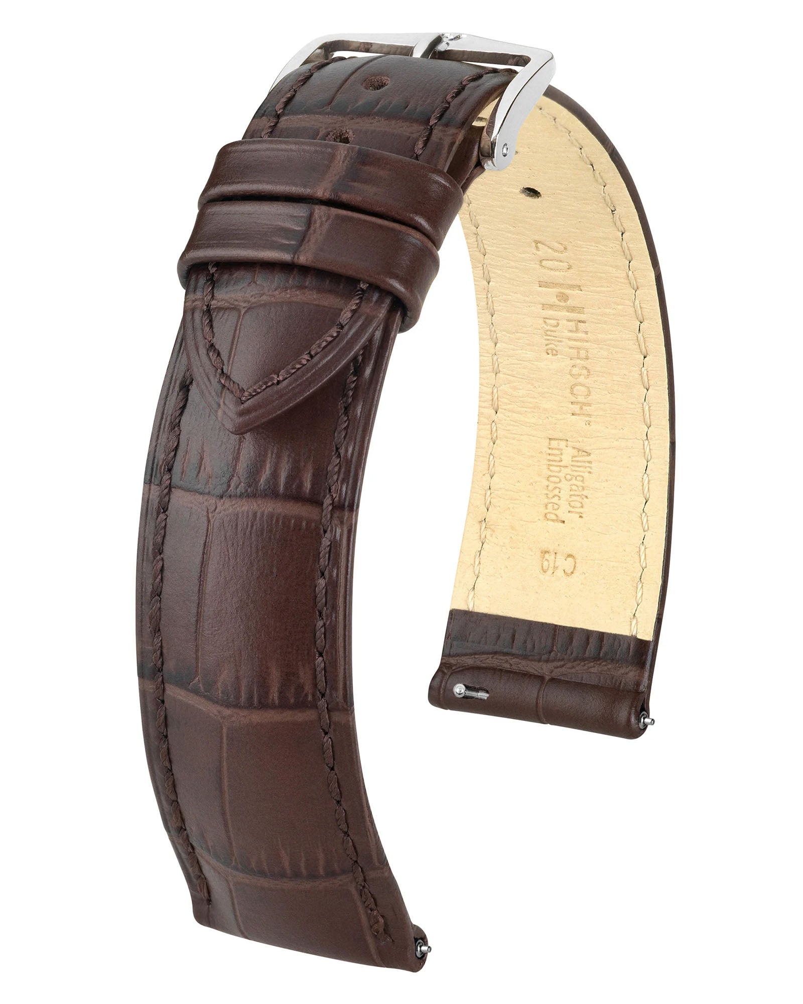 Hirsch DUKE Brown Alligator-Grain Leather Watch Strap