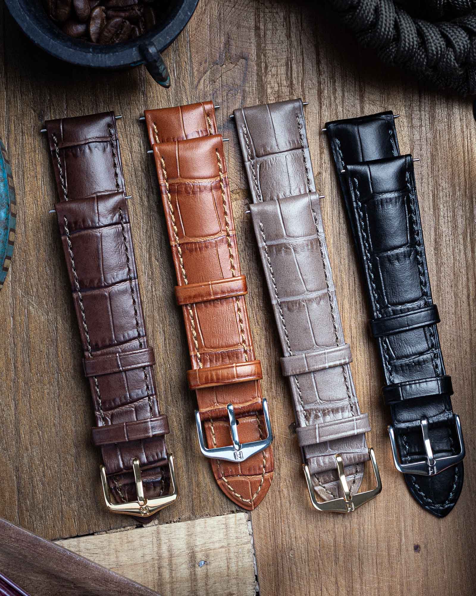 Hirsch DUKE Black Alligator-Grain Leather Watch Strap