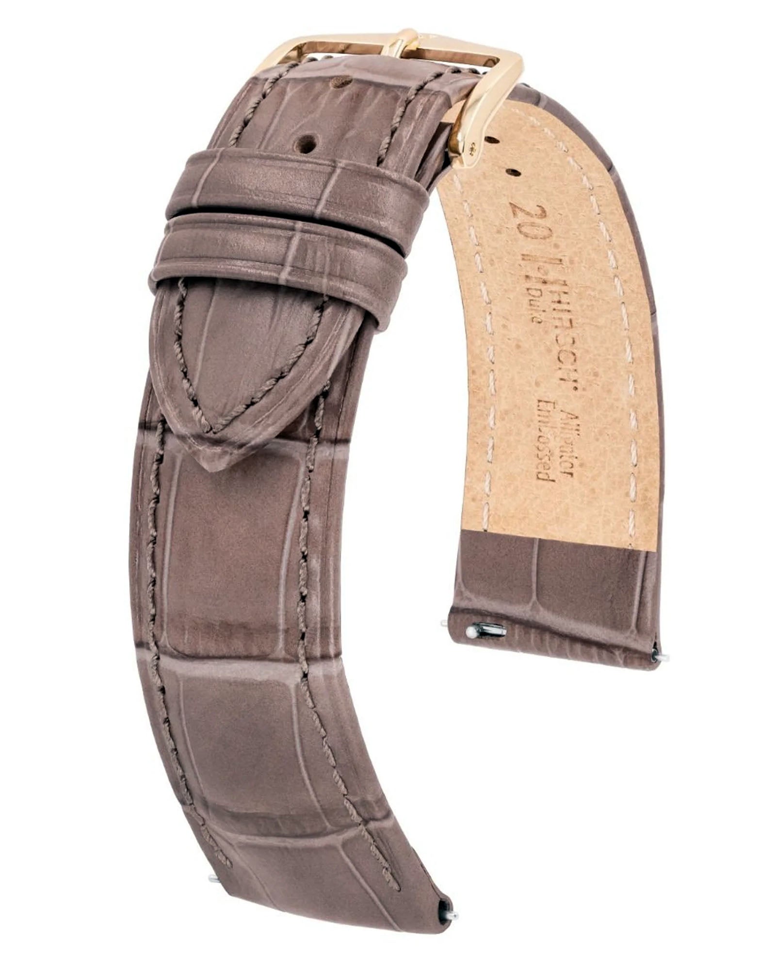 Hirsch DUKE Taupe Alligator-Grain Leather Watch Strap