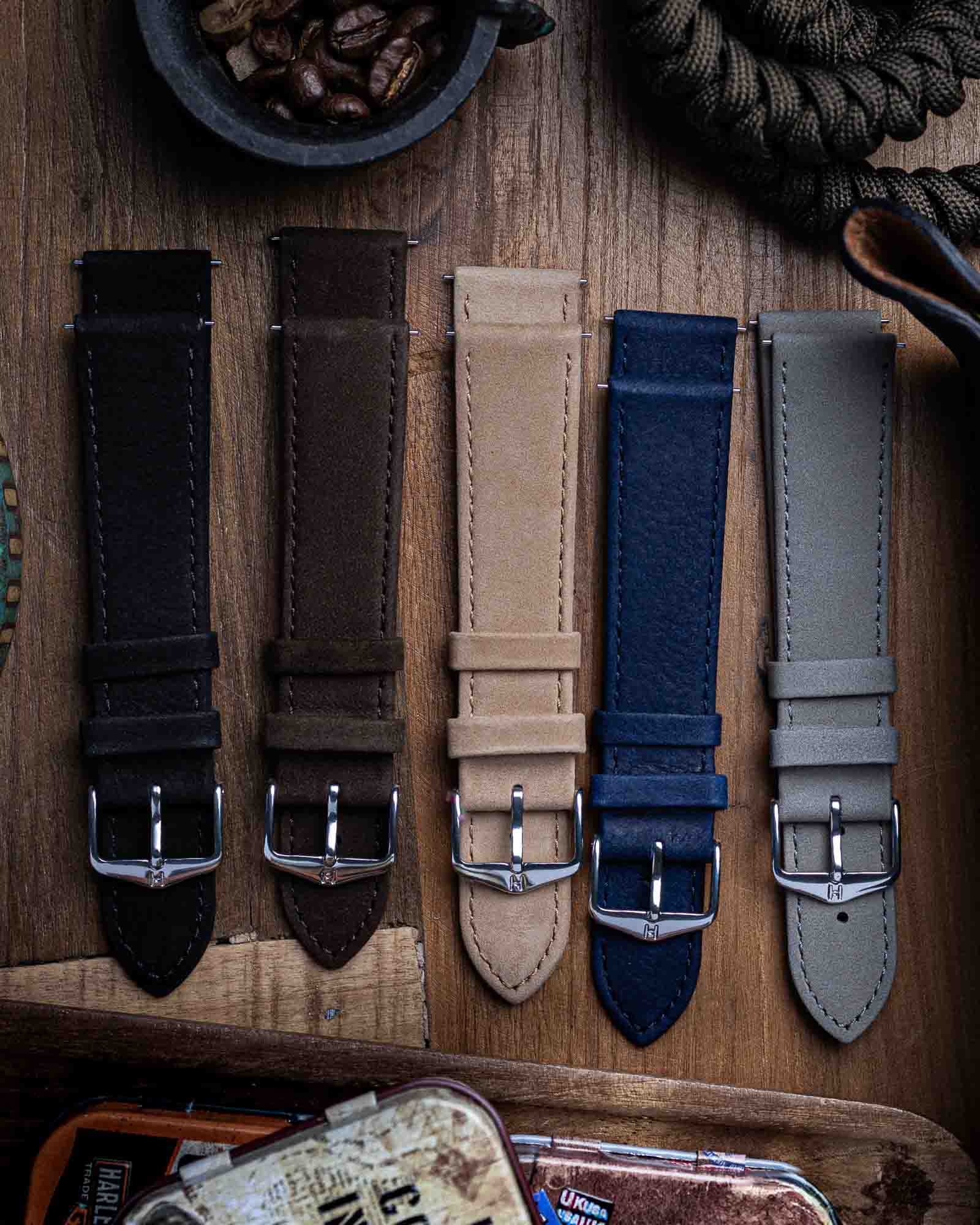 Hirsch OSIRIS Grey Nubuck Calf Leather Watch Strap