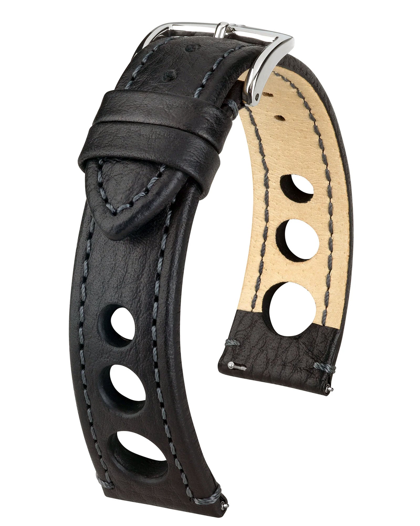 Hirsch Rally Black Buffalo Leather Racing Watch Strap