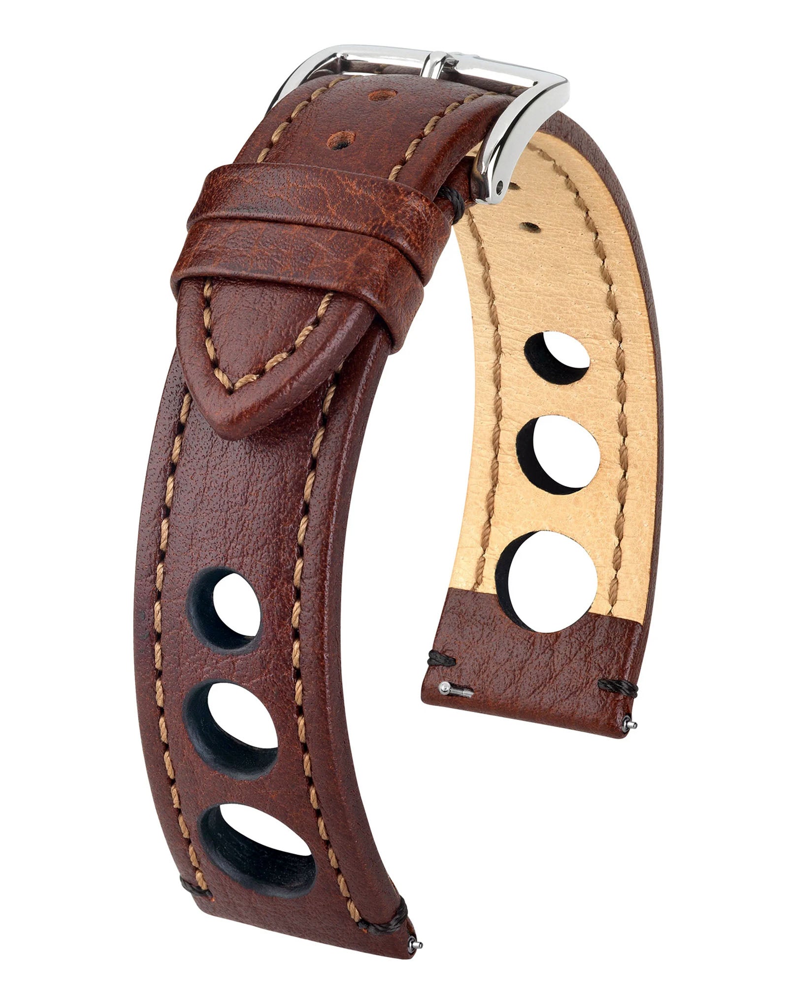 Hirsch RALLY Brown Buffalo Leather Racing Watch Strap