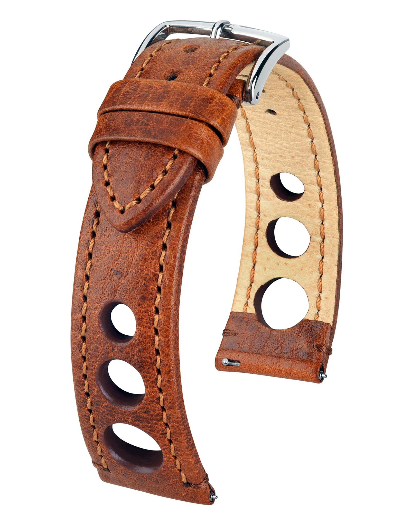 Hirsch RALLY Gold Brown Buffalo Leather Racing Watch Strap