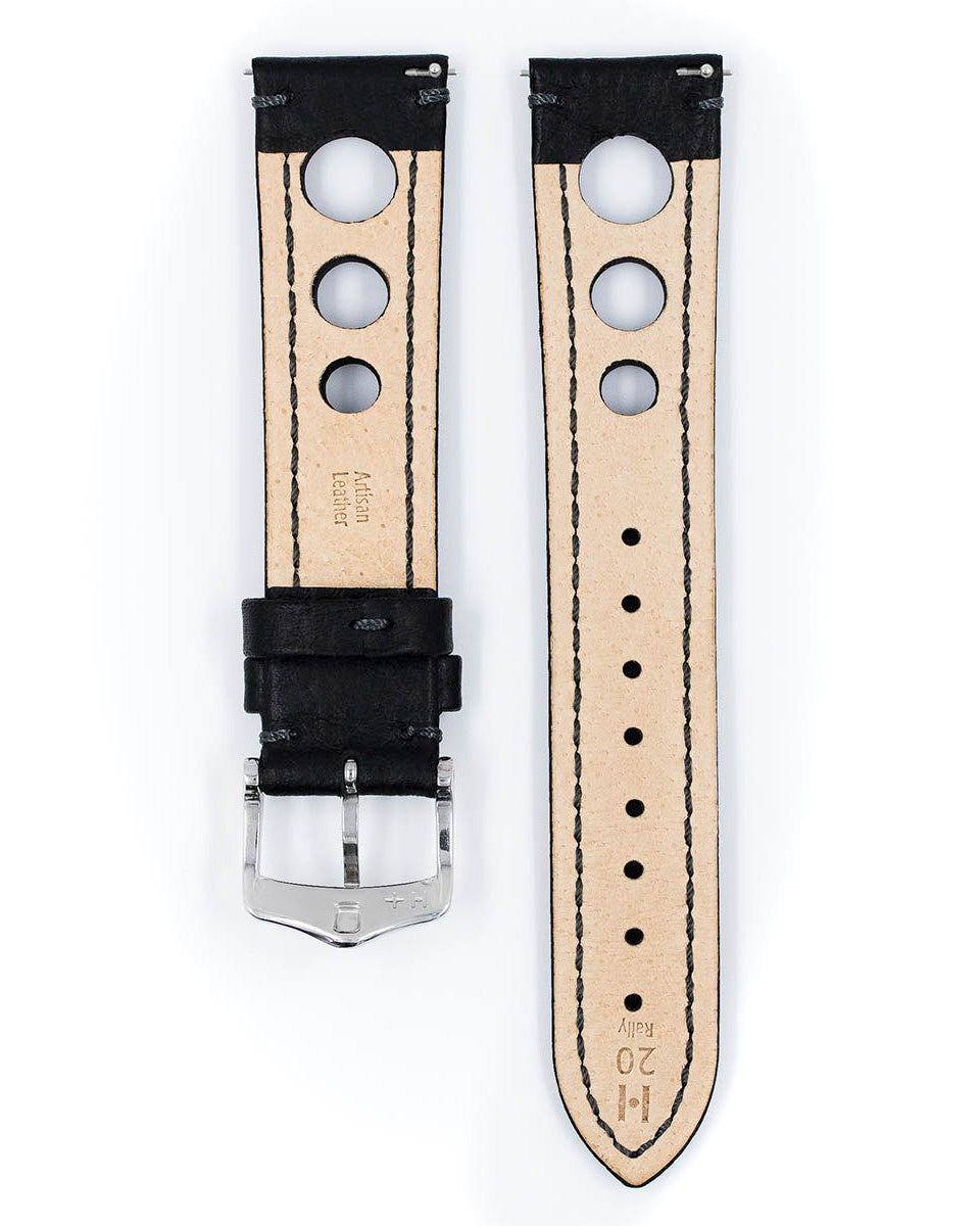Hirsch Rally Black Buffalo Leather Racing Watch Strap
