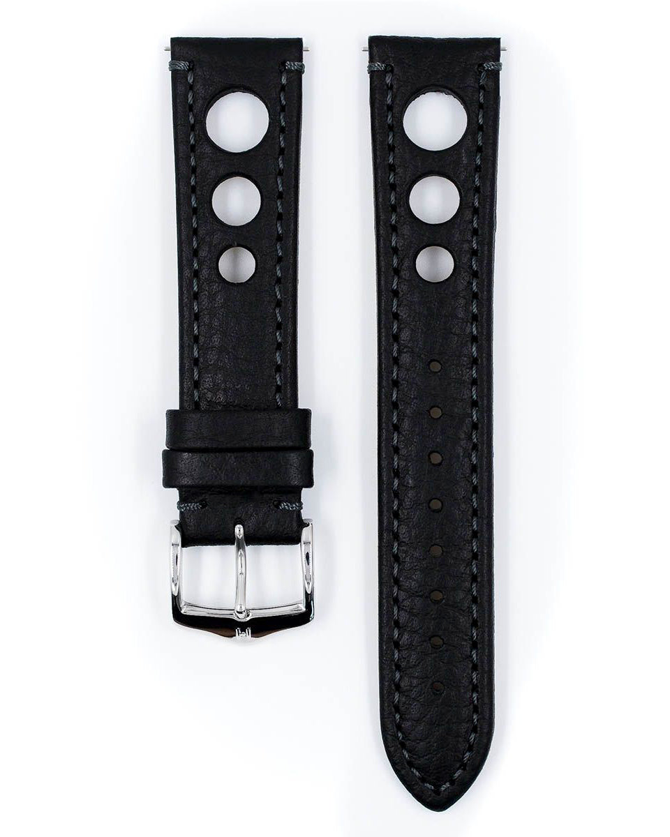 Hirsch Rally Black Buffalo Leather Racing Watch Strap