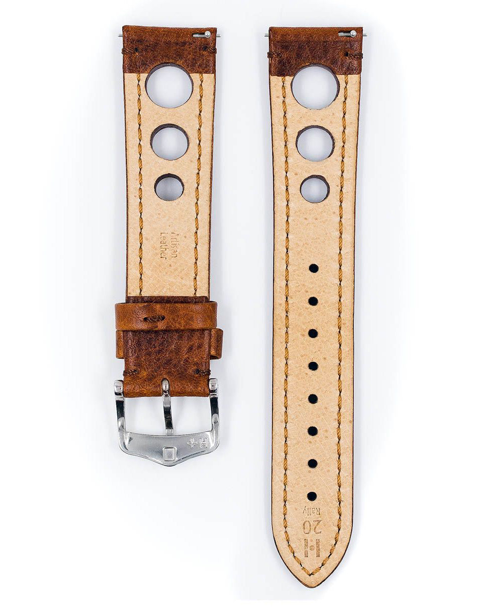 Hirsch RALLY Gold Brown Buffalo Leather Racing Watch Strap