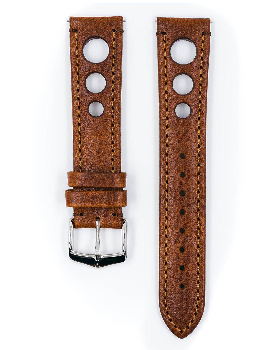 Hirsch RALLY Gold Brown Buffalo Leather Racing Watch Strap