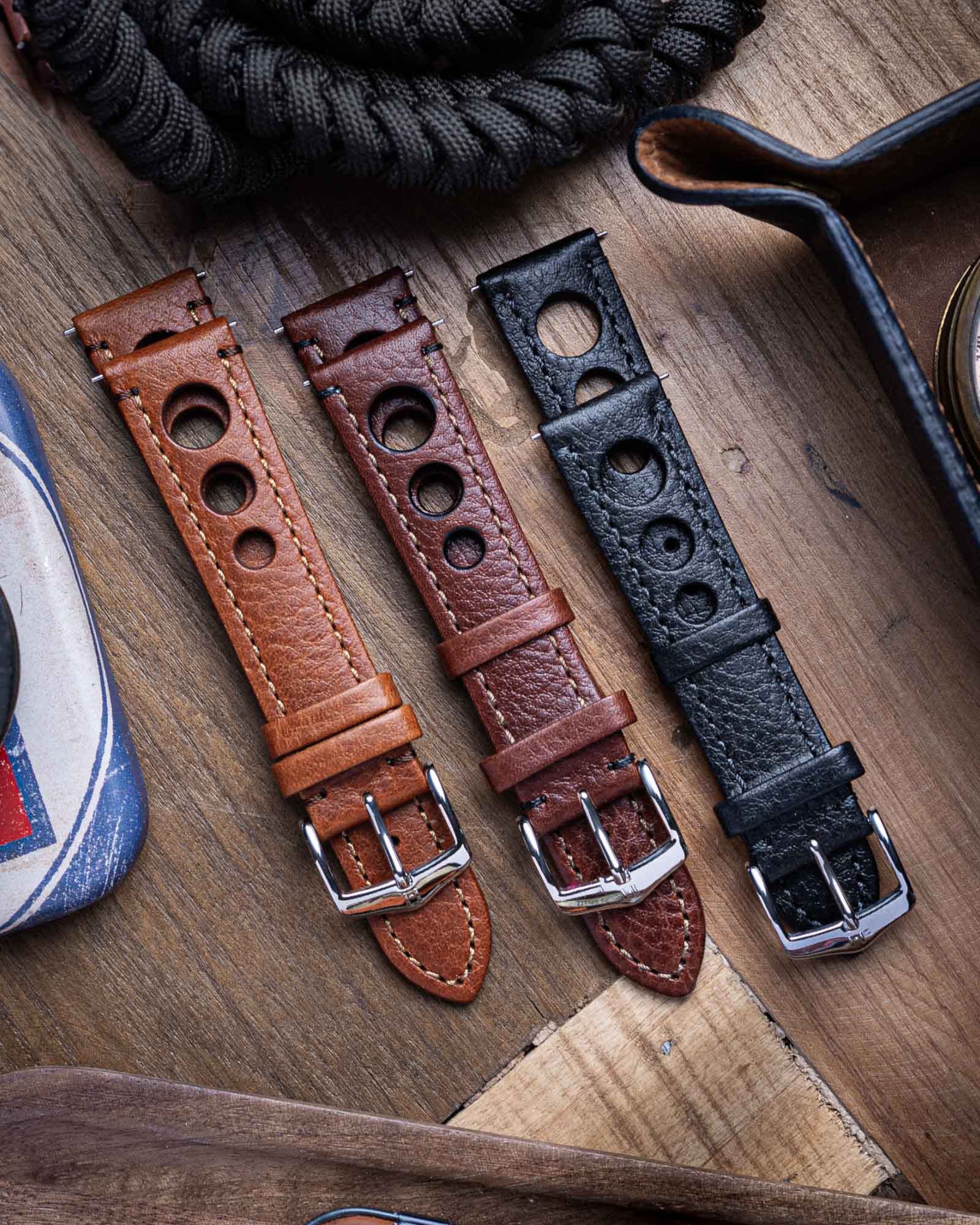 Hirsch RALLY Gold Brown Buffalo Leather Racing Watch Strap