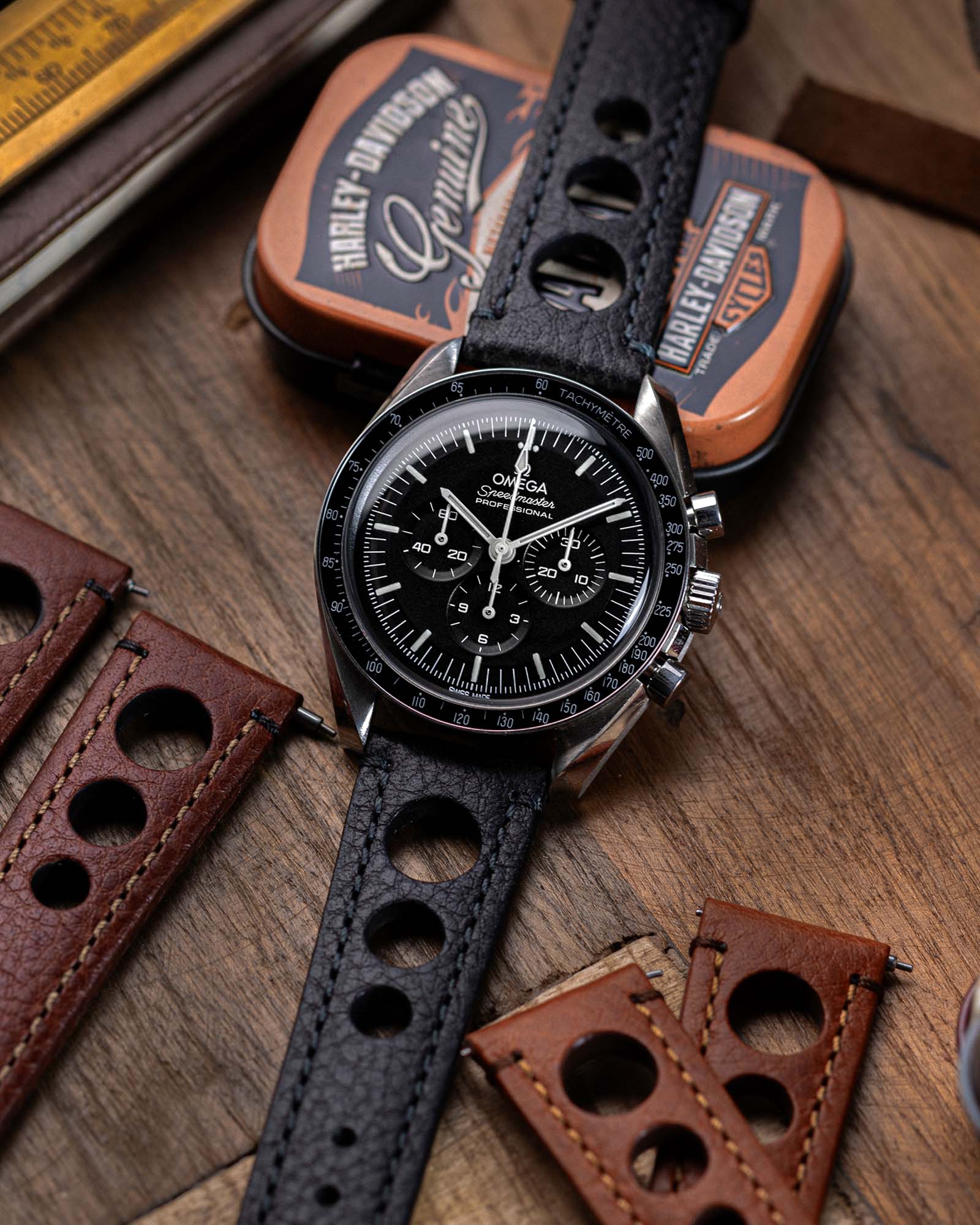 Hirsch Rally Black Buffalo Leather Racing Watch Strap